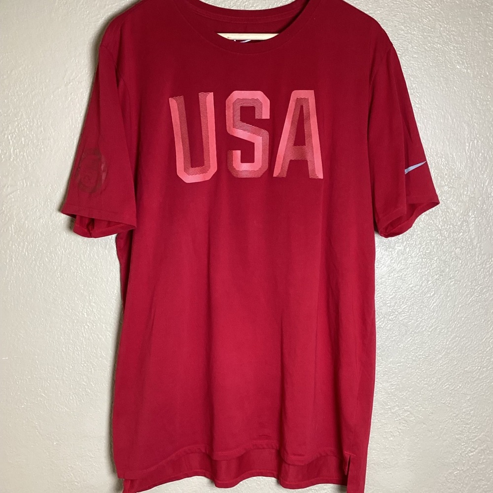 Nike‎ Men's Dri‑Fit USA Tee Red Large | Athletic Short Sleeve Shirt Swoosh Logo